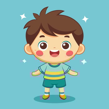 cartoon boy with brown hair and blue shorts vector