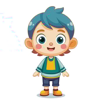 cartoon boy with blue hair and green eyes vector