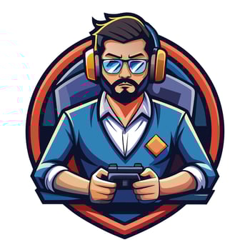 a man with glasses and a beard playing a game vector