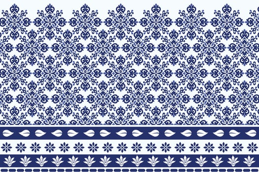 blue seamless floral pattern with intricate arabesque borders for vintage bohemian textile prints elegant wallpaper designs summer fashion and decorative carpet patterns vector