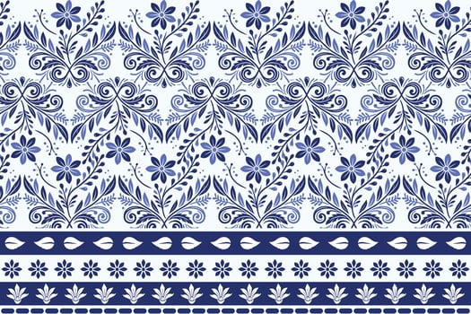 blue seamless floral pattern with arabesque borders for bohemian textile prints vintage wallpaper elegant summer fashion designs and decorative carpet motifs vector