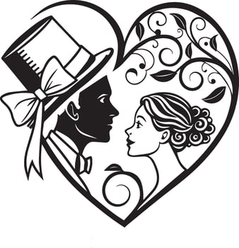 Elegant black and white heart shape with a bow and top hat vector