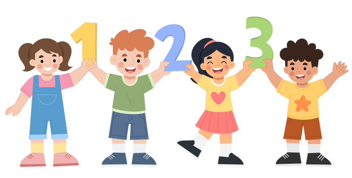 Illustration of happy kids with number 123 png