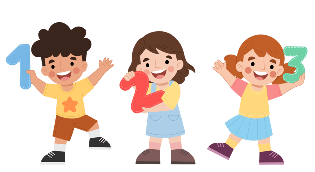 Illustration of cheerful children learning numbers png