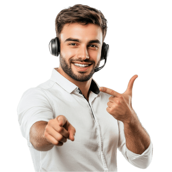 Man in Headset Pointing at Camera png