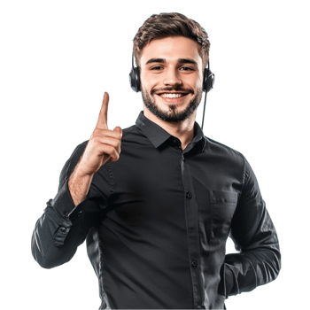 Man in Headset Pointing Up png