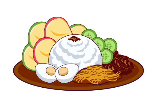 Indonesian Coconut Rice with Side Dishes, Traditional Food Illustration png
