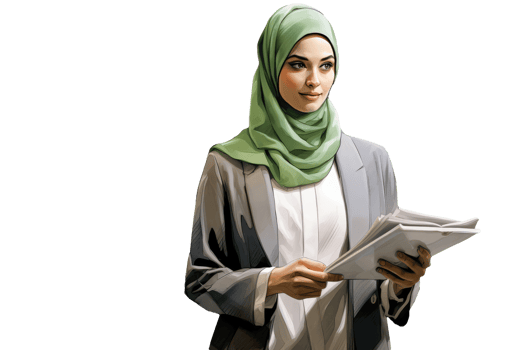 Isolated Confident Businesswoman Portrait Holding Papers. . png