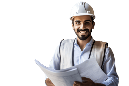 Warm Smiling Construction Man Portrait Holding Papers. . png