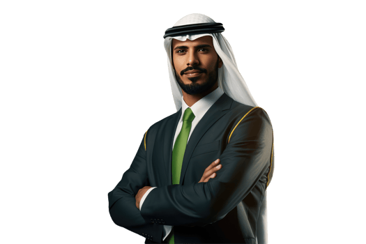 Confident Muslim Man Portrait Wearing Black Suit and Gutra. . png