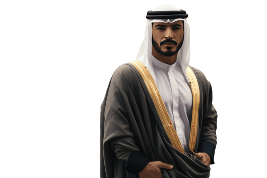 Closeup Portrait of Handsome Arabic Man Standing with Hand his Suit Pocket. . png