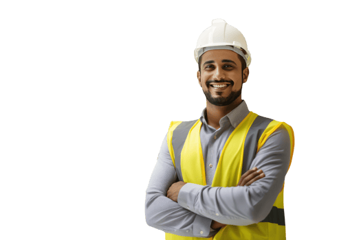 Happy Mature Construction Worker with Hand Crossed Character Created By . png