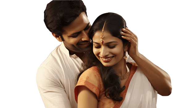 Lovely Indian Couple Embrace Each Other in Heartfelt Hugs Character Created By . png