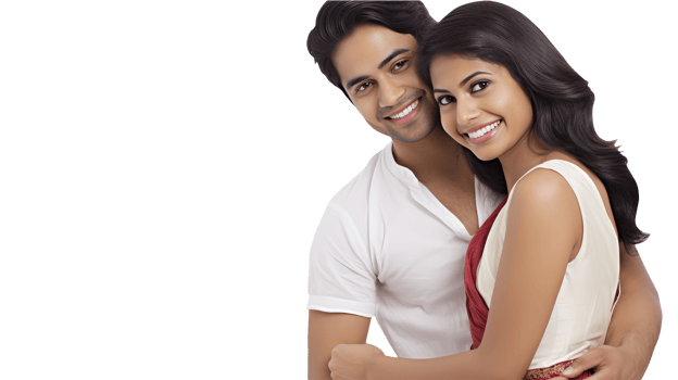 Happy Indian Young Man And Woman Hugging Each Other in White Casual Attire png