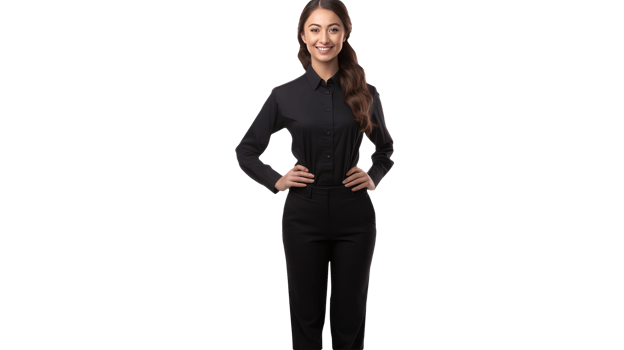 Happy Young Woman Standing with Hands on Her Hips. A Fictitious Character Created By . png