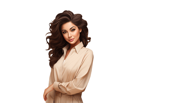 Beautiful Blonde Woman with Brown Wavy Hair and Wear Beige Shirt. A Fictitious Character Created By . png