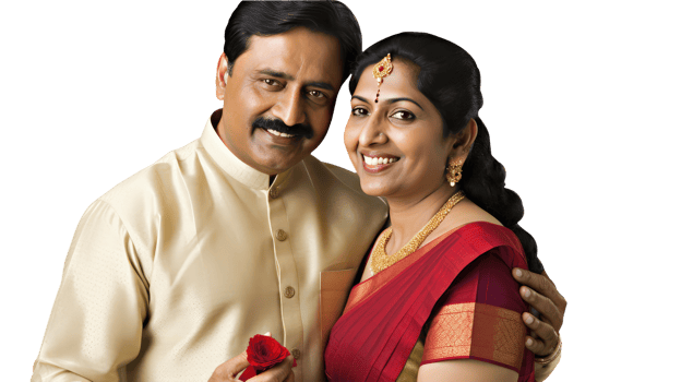 Lovely Middle Age Indian Couple Together Holding A Flowers of Rose, Created By . png