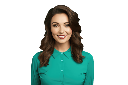 Bright Toothy Young Woman with Smile on Face and Brown Hair. A Fictitious Character Created By . png