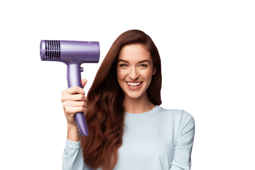 Joyful Young Girl with Hair Dryer, Portrait Created By . png