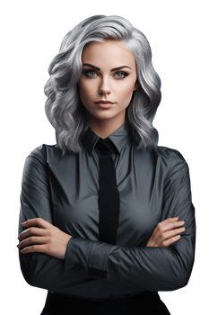 Beautiful Young Female Looks Camera without Emotions with Crossed Hands. A Fictitious Character Created By . png
