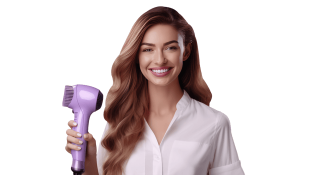 Joyful Young Girl with Hair Dryer, Portrait Created By . png