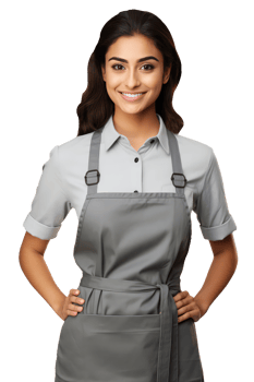 Charming Cheerful Cheery Young Woman Wearing Uniform as Shirt with Apron. A Fictitious Character Created By . png