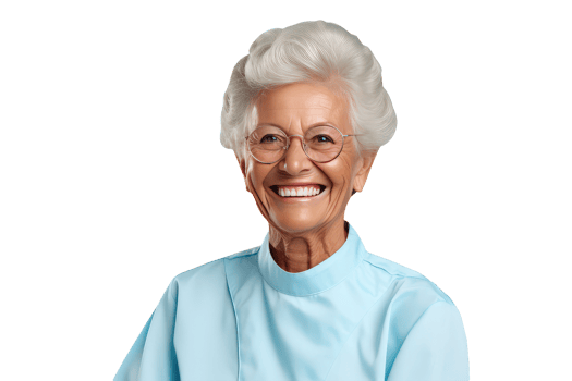 Cute Smiling Old Woman with Bright Teeth in Light Blue T-shirt. A Fictitious Character Created By . png