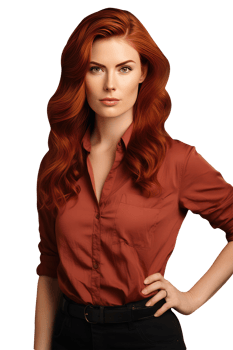 Beautiful Eyes Young Woman with Reddish Hair in Brown Shirt. A Fictitious Character Created By . png