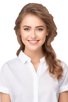 Smiling Young Woman Wearing White Shirt and Golden Hair. A Fictitious Character Created By . png