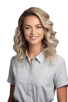 Smiling Young Woman Wearing White Shirt and Golden Hair. A Fictitious Character Created By . png