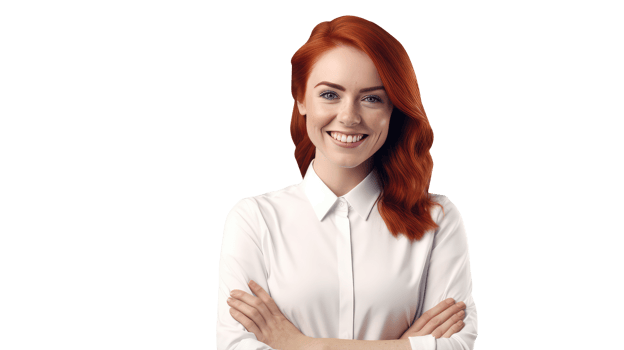 Smiling Young Woman Wearing White Shirt and Reddish Hair. A Fictitious Character Created By . png