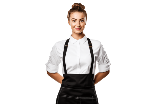 Beautiful Smiling Young Woman Wearing Dungarees In Black and White Color. A Fictitious Character Created By . png
