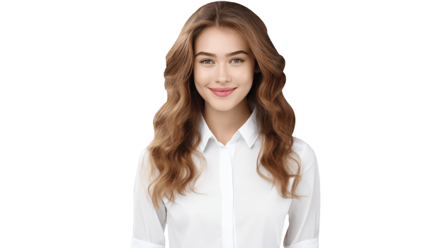 Smiling Young Woman Wearing White Shirt and Golden Hair. A Fictitious Character Created By . png