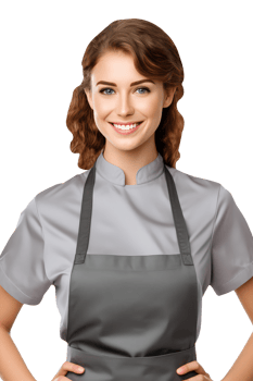 Charming Cheerful Cheery Young Woman Wearing Uniform as Shirt with Apron. A Fictitious Character Created By . png