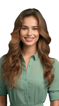 Beauty Portrait of Smiling Blonde Young Woman Wearing Light Green Shirt and Bright Teeth, Golden Hair. A Fictitious Character Created By . png