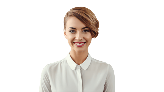 Smiling Blonde Young Woman Wearing White Shirt and Bright Teeth, Golden Hair. A Fictitious Character Created By . png