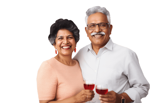 Happy Middle Age Indian Couple Standing to Close and Holding Cocktail Drink Glass. A Fictitious Character Created By . png