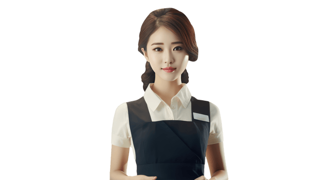 Alluring Asian Woman Wearing Apron and Shirt. A Ficitious Character Created By . png