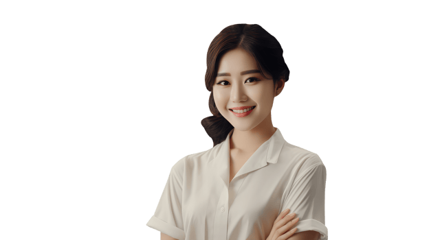 Beautiful Smiling Asian Woman with Arm Closed. A Fictitious Character Created By . png