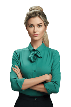 Eye Contact Alluring Young Woman with Golden Hair and Wearing Light Blue Shirt. A Fictitious Character Created By . png