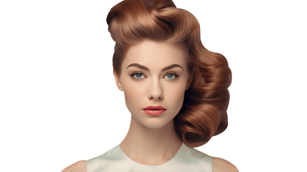 Blue Eye Contact Blonde Woman with Golden Bouffant Hair. A Fictitious Beauty Character Created By . png