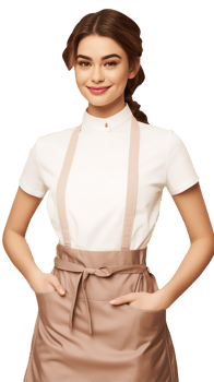 Alluring Blonde Woman Standing with her Hands in Brown Strap Skirt of Pockets. A Fictitious Character Created By . png
