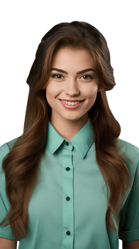 Beautiful Smiling Blonde Woman with Open Brown Hair in Pastel Green Shirt. A Fictitius Character Created By . png