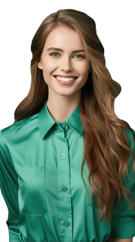Beautiful Smiling Blonde Woman with Open Golden Hair in Pastel Green Shirt. A Fictitius Character Created By . png