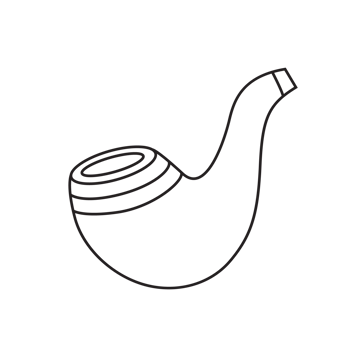A transparent background illustration of tobacco smoking Vintage Pipe, outlined in black, featuring a clover symbol. It's a minimalistic design tied to luck and Irish traditions. png