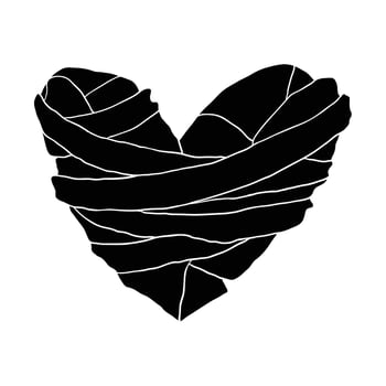 a black and white illustration of a wrapped heart vector