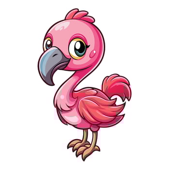 a cartoon pink flamingo bird with big eyes vector