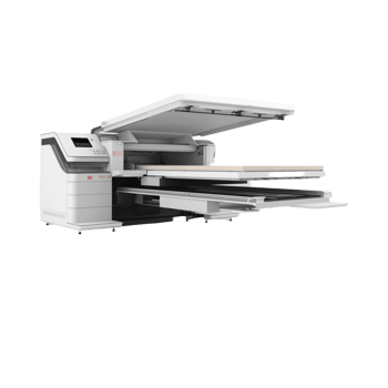 Modern white printer with open paper trays png