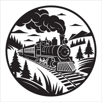 Classic Railway Journey Silhouette Art vector