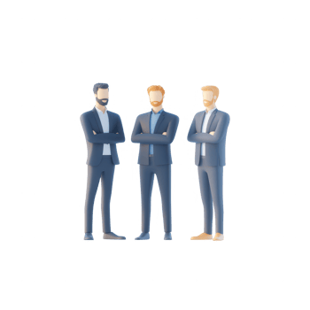 Three business professionals standing confidently, representing teamwork and leadership. png